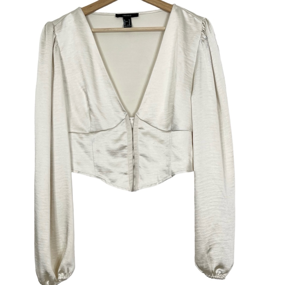 Forever Satin Cropped Long Sleeve Corset Blouse